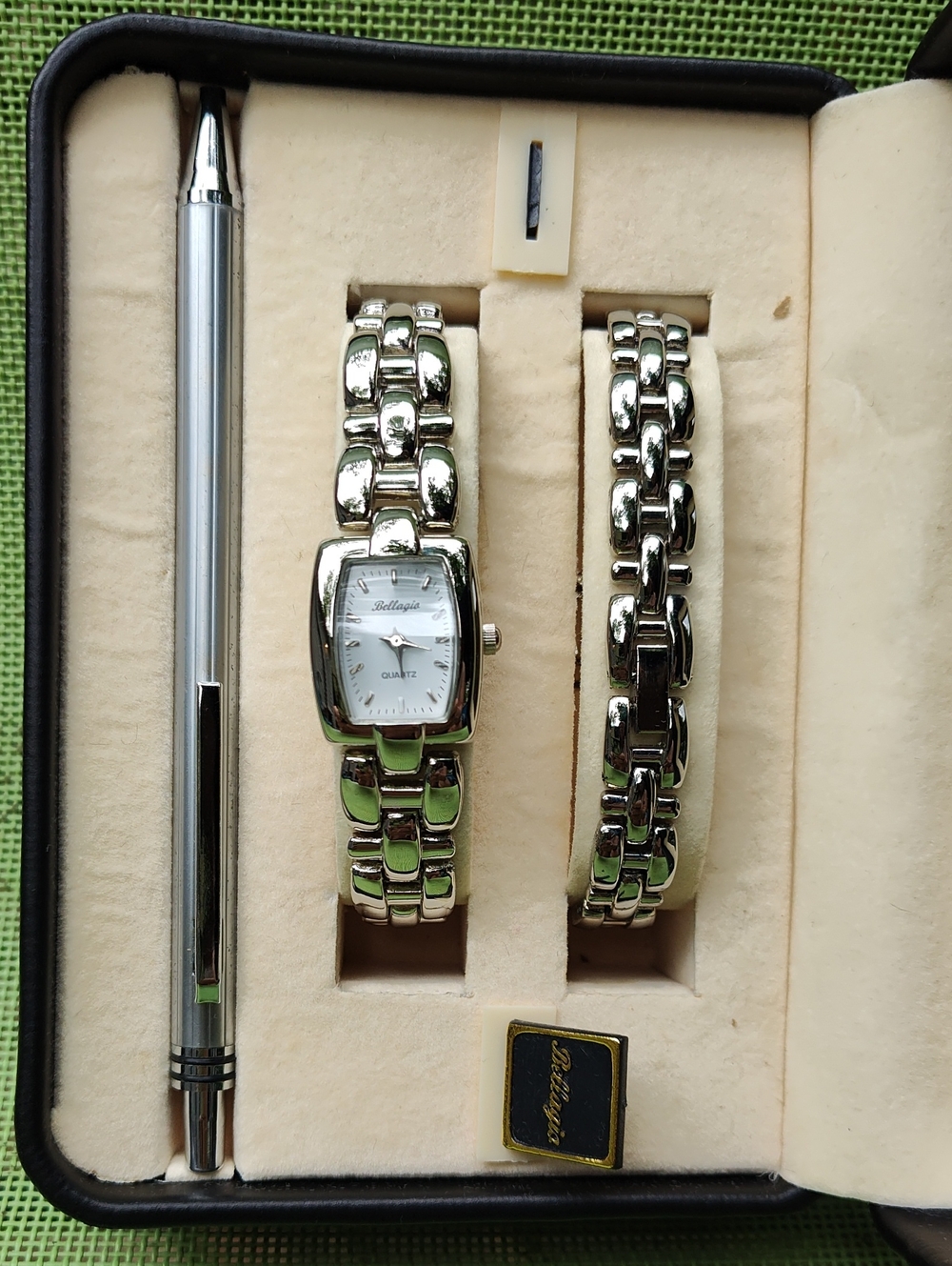 Boxed Gift Set - Bellagio Silver Tone Watch, Pen, Bracelet